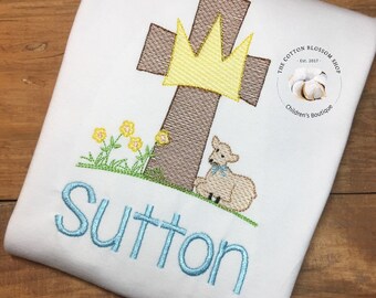 Personalized Easter Shirt: Boys Cross, Lamb, Crown