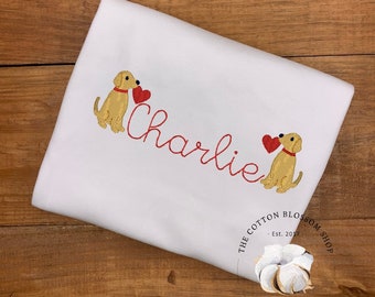 Boys Valentine Shirt: Appliqué Dog with Heart, Personalized