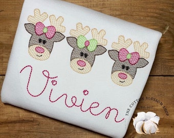 Girls Personalized Reindeer Christmas Shirt