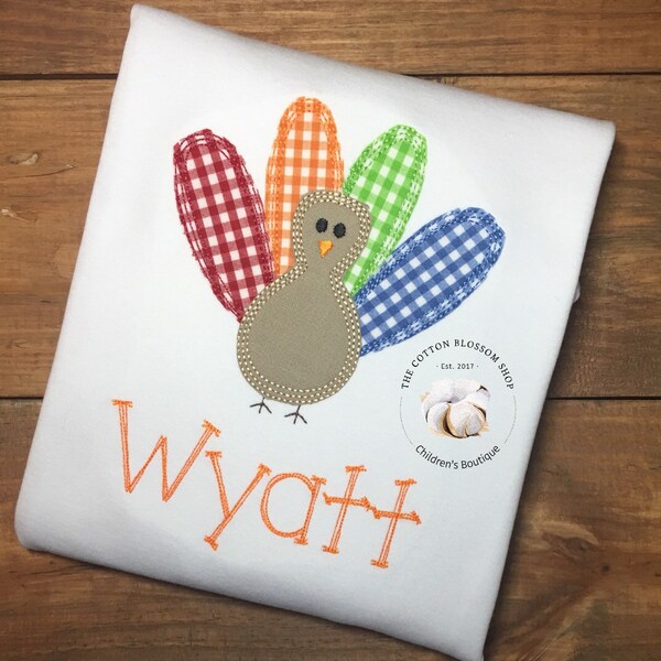 Itsy Bitsy Boys Aqua Striped Polo Shirt - Embroidered Thanksgiving Turkey main image 1
