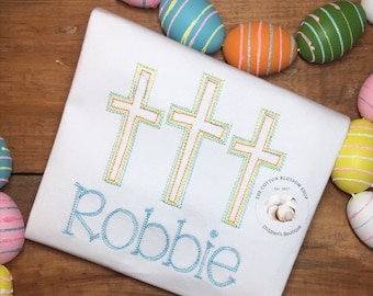 Personalized Easter Crosses Shirt: Embroidered Boys Easter Outfit