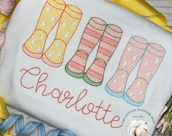 Girls rain Boots Shirt, rainy day embroidered personalized shirt
