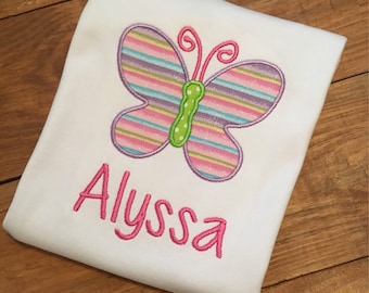 Girls Butterfly Applique Shirt: Personalized Spring Monogram