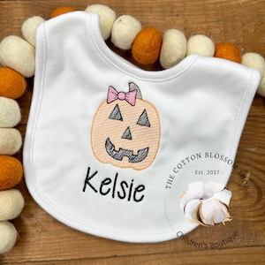 Monogrammed Halloween Bib: Embroidered Pumpkin Baby Bib