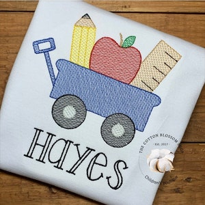 Boys back to school shirt, first day of school shirt, boys back to school sketch design shirt, boys wagon shirt, school supplies shirt