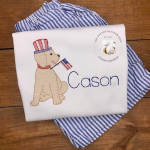 Boys 4th of July Appliqué Shirt: Patriotic Dog Monogram