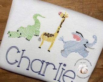 Personalized Boys Zoo Animals Embroidered Shirt