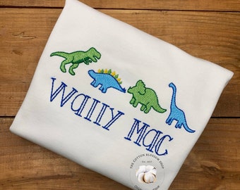 Boys Embroidered Dinosaur Sketch Shirt - Personalized