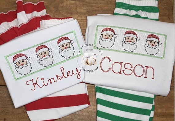 Matching Sibling Christmas Shirts: Embroidered Santa, Personalized