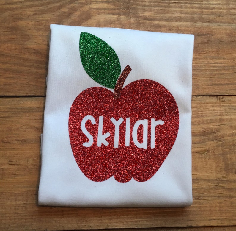 Back to school shirt glitter apple shirt with monogramback | Etsy