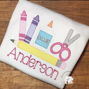 Monogrammed Back to School Shirt: Embroidered School Supplies