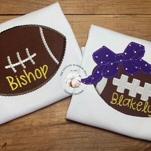 Matching monogrammed football shirts, brother sister matching football shirts, set, sibling shirts, purple and yellow gold