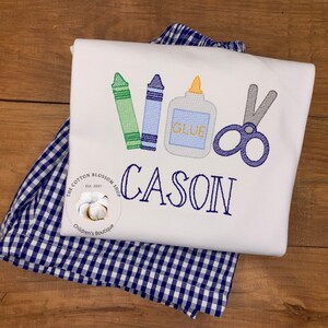 Boys Embroidered Back to School Shirt: Crayon Sketch Design