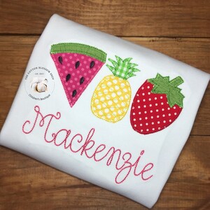 Girls summer fruits appliqué personalized shirt, strawberry, pineapple, watermelon applique shirt