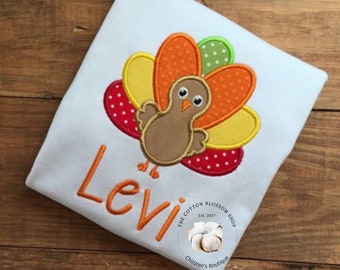 Boys Thanksgiving Turkey Shirt: Embroidered Monogrammed Shirt