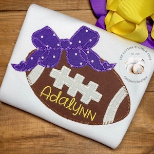 Girls football shirt, purple and yellow gold football shirt, girls cheerleading shirt, girls football cheer shirt, applique shirt