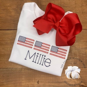 Girls Patriotic Shirt: Embroidered Fourth of July Personalized Shirt