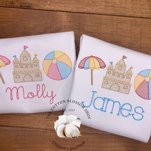Matching Beach Appliqué Shirts: Brother and Sister Vacation Set