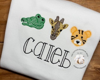 Boys Embroidered Zoo Animals Shirt: Personalized Safari Tee