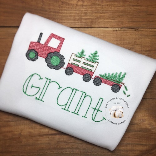 Christmas Tractor With Christmas Trees Sketch Shirt Etsy
