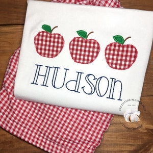 Boys First Day Shirt: Gingham Apple Embroidered Back to School
