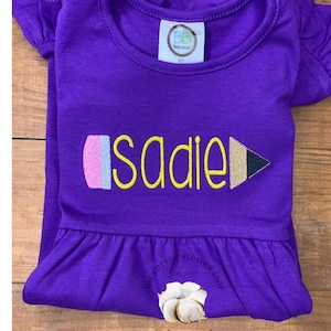 Girls back to school monogrammed dress, kindergarten dress, first day of school dress, back to school dress, girls purple dress