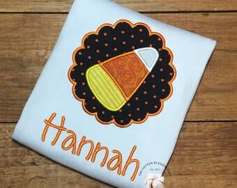 Girls Halloween Shirt: Embroidered Candy Corn, Personalized