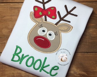Girls Personalized Reindeer Christmas Shirt