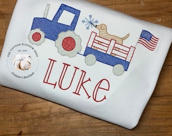 Boys 4th of July Embroidered shirt - Boys 4th of July Shirt - personalized patriotic shirt, tractor shirt