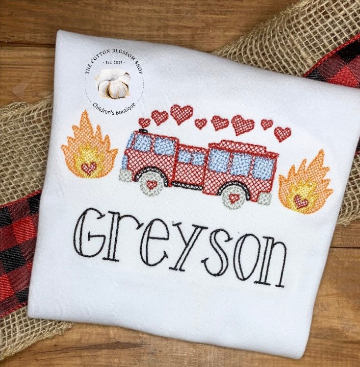 Boys Embroidered Firetruck Valentine Shirt: Appliqué Design - Etsy