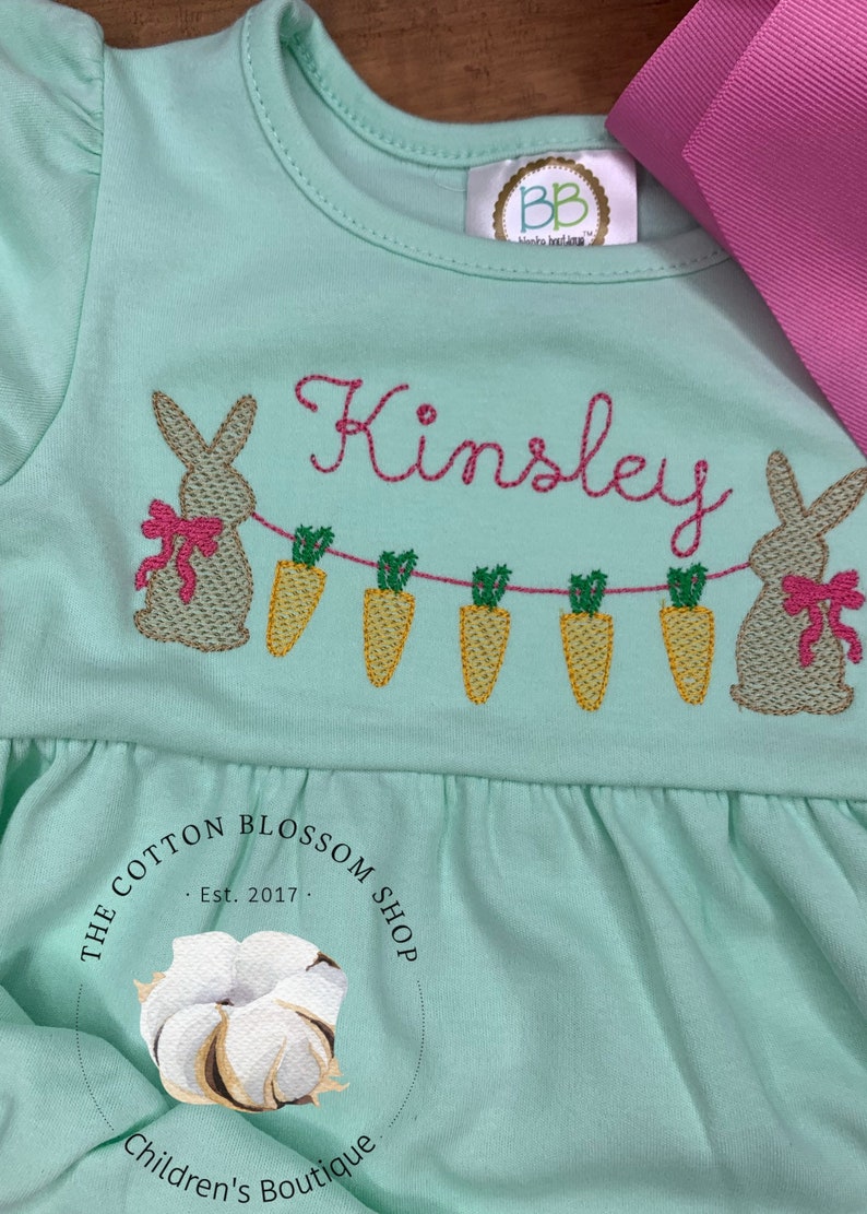 Girls Mint Monogrammed Easter Dress, Easter outfit girls, Easter dress, Easter bunny dress image 2