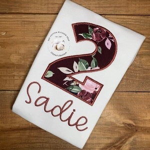 Girls burgundy fall floral birthday shirt, 1st birthday flowers floral birthday outfit, girls birthday shirt, fall birthday shirt, appliqu