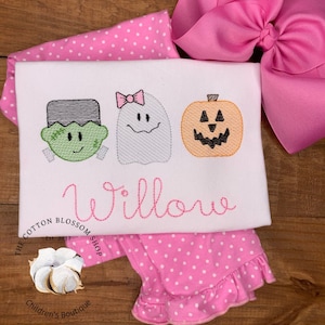 Girls Halloween Applique Shirt: Pink Monogrammed Pumpkin, Ghost shirt, girls Halloween monogrammed shirt