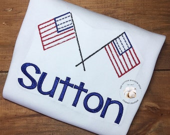 American Flag Embroidered shirt - Girls or Boys 4th of July Shirt
