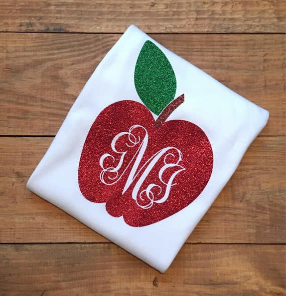 Back to school shirt glitter apple shirt with monogramback | Etsy