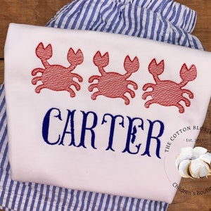 Boys Embroidered Crab Shirt: Monogrammed Beach Vacation Tee