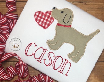 Boys Applique Valentine Shirt: Puppy Dog with Heart