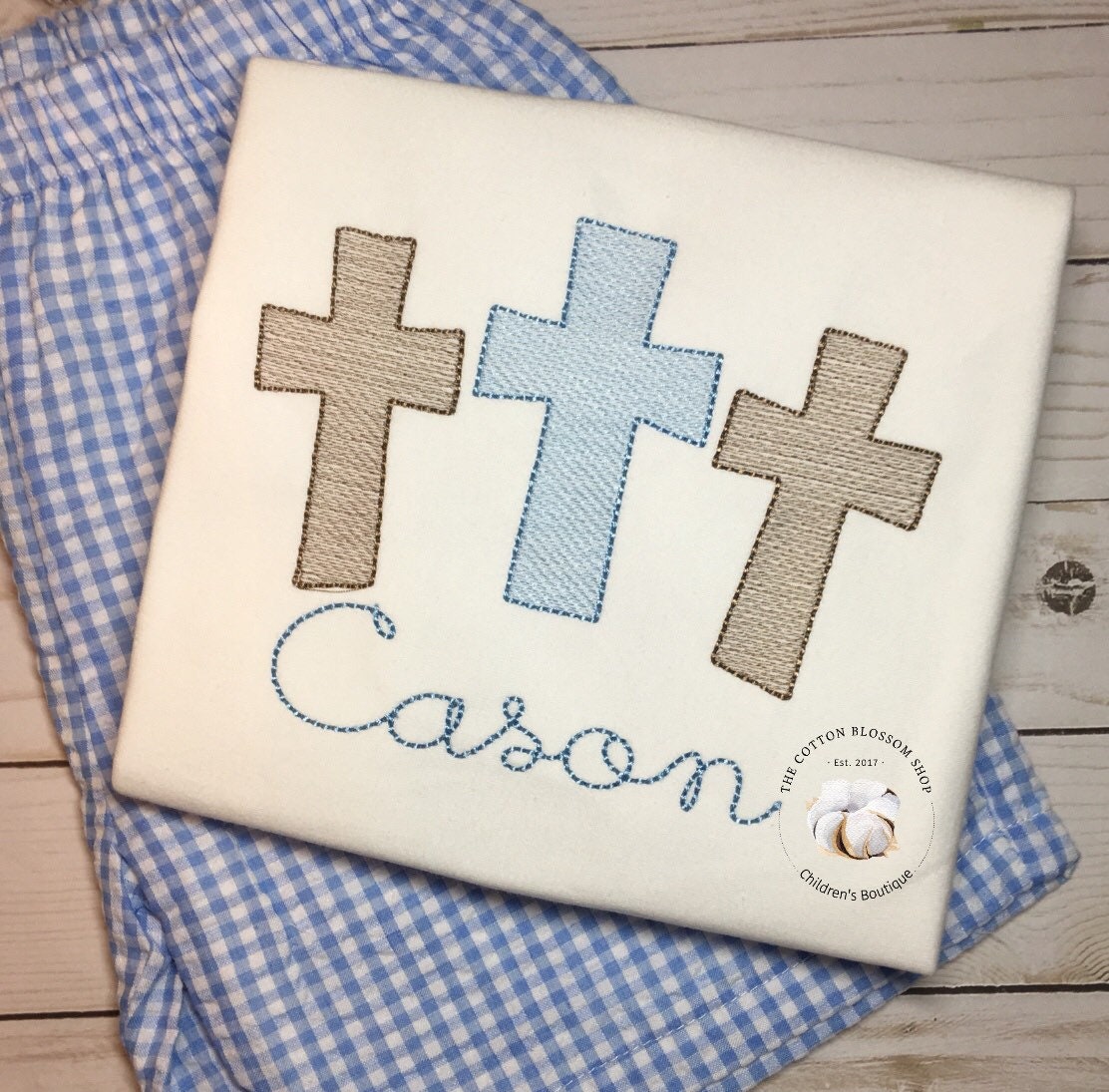 Personalized Boys Easter Cross Applique Shirt