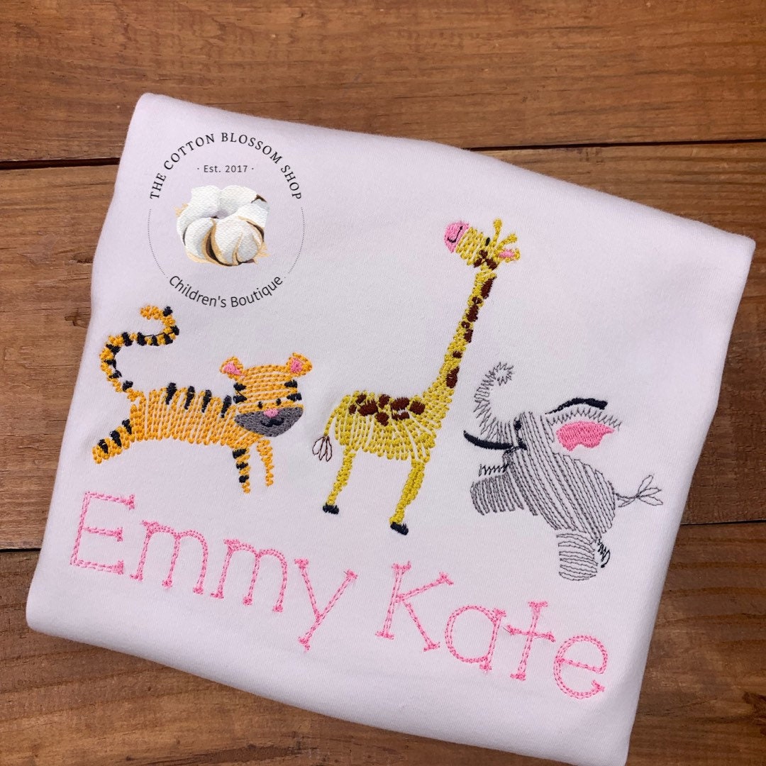 Girls Zoo Animals Embroidered Personalized Shirt - Etsy