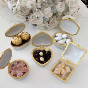Boîtes de dragées en porcelaine pour invités, cadeaux de mariage pour invités, coffret cadeau unique, cadeau de remerciement, boîtes de dragées rustiques, faveur vintage