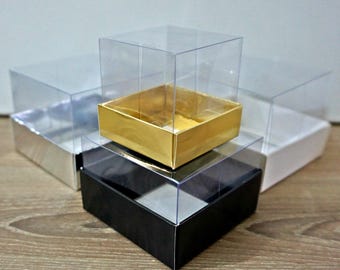 Multi-Color Clear Lid Cardboard Favor Boxes for Baby Showers, Weddings, and Events – Pack of 10