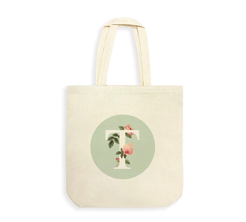 Monogram floral tote bag,Personalized Floral Tote Bag,Monogram Bridesmaid Gift,Sage Green Monogrammed Bridesmaid Gift,Bride Tribe Tote