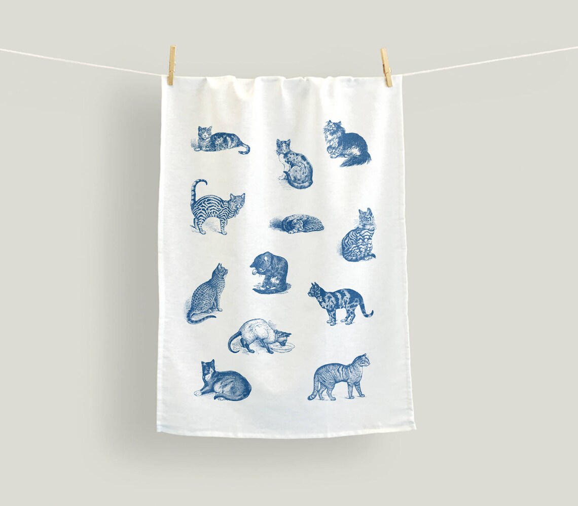 Cat dish towel Linen anniversary gifts Kitchen gifts for Etsy