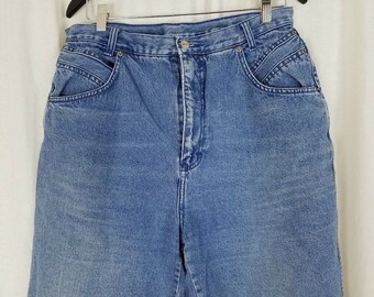 Vintage Stefano 1980s High Waisted Mom Jeans Shorts Womens size 32 12 14 L Blue Denim Summer Faded Medium Wash