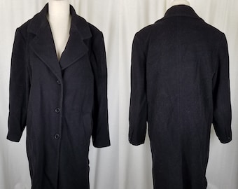 Vintage Forecaster of Boston Black Fuzzy Winter Wool Long Maxi Peacoat Womens size 14 Overcoat Top Coat Dress Coat