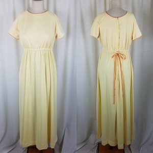 Vanity Fair Long Maxi Boho Peasant Flowing House Dress Womens S Drawstring Waist Vintage Mid Century 50s MCM Yellow
