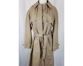 Vintage Misty Harbor Cape Top All Weather Cotton Belted Tie Sash Trench Coat Womens size 14 All Weather Business Career Professional