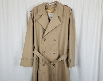 Vintage Misty Harbor Poly/cotton Insulated Double Breasted Belted Trench Coat Mens 40L Removable Zip Out Flannel Wool Liner