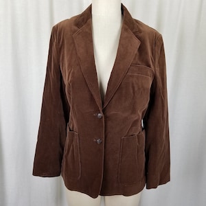 Vintage MCM 1970s F.A.I. Chocolate Brown Velvet 2 Button Up Jacket Blazer Womens size 14 Button Up Apron Pockets