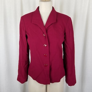 Talbots Petites Red Worsted Wool 4 Full Button Up Blazer Jacket Womens size 6P Vintage Made in the USA Cropped Fitted Tailored